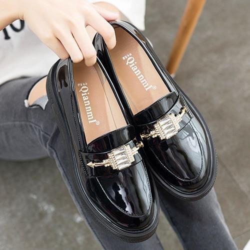 Platform Shoes Women Patent Leather Loafers