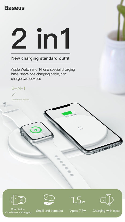 2 in 1 Wireless Charger Pad For Apple Watch iPhone X Xs Max XR Desktop Fast Wireless Charging Charger Born for Apple Fans