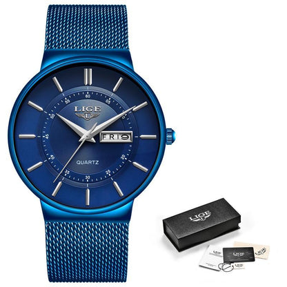 2019 New Blue Quartz Clock LIGE Mens Watches Top Brand Luxury Watch For Men Simple All Steel Waterproof Wrist Watch Reloj Hombre