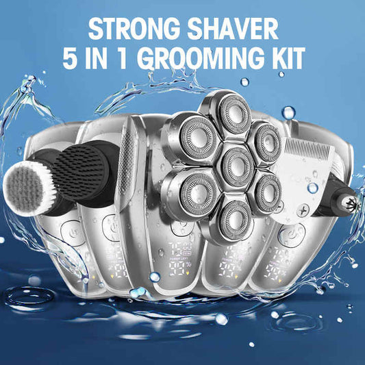 MRY Professional 5-in-1 Premium Bald Head 7D Electric Head Shaver Wet and Dry Easy Head Shaver Grooming Kit for Men