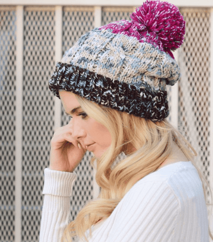 Fuchsia Multi-Color Pom Knit Beanie