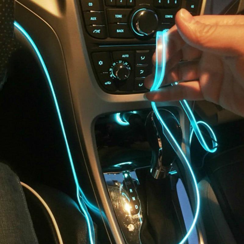 5m car interior accessories atmosphere lamp EL cold light line with USB DIY Decorative Dash board Console Door LED Ambient Light