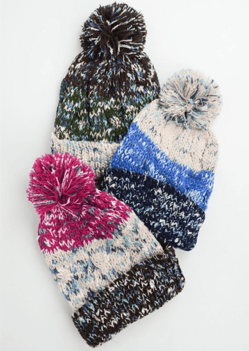 Fuchsia Multi-Color Pom Knit Beanie