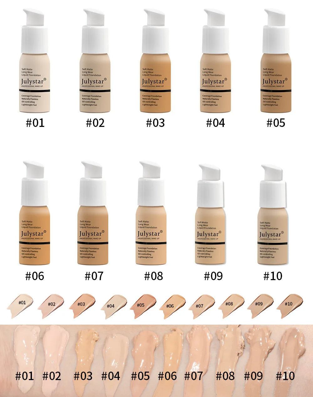 Julystar 10 Colours Matte Moisturising Finishing Foundation Waterproof Long Lasting No Makeup Removal Face Concealer Powder