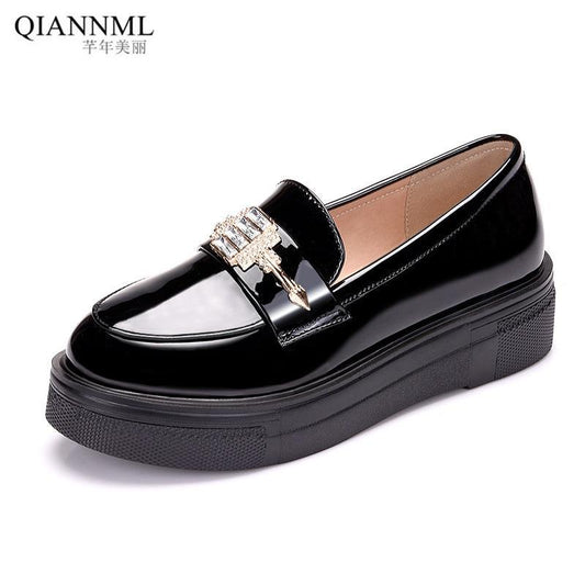 Platform Shoes Women Patent Leather Loafers