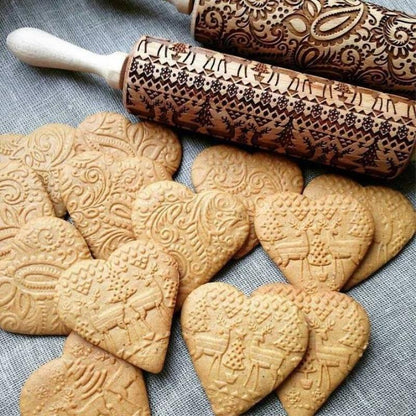 No.1 Christmas Embossing Rolling Pin Engraved Reindeer Baking Cookies