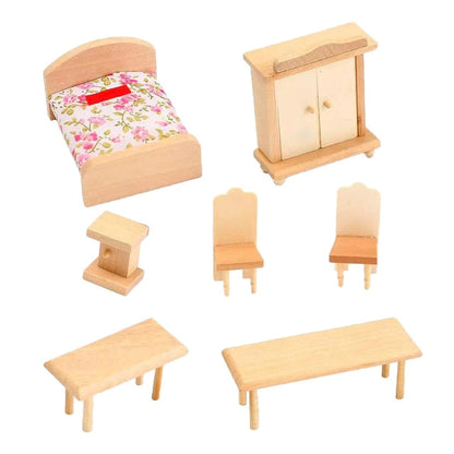 Dollhouse Miniature Unpainted Wooden Furniture