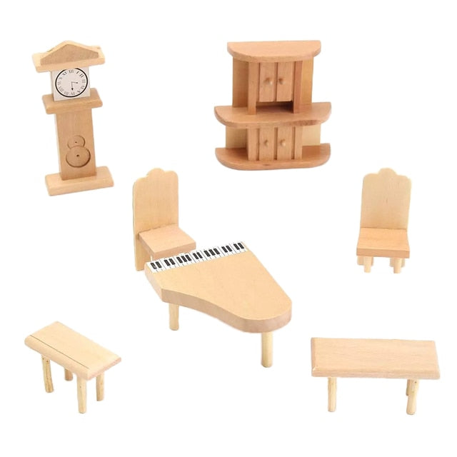 Dollhouse Miniature Unpainted Wooden Furniture