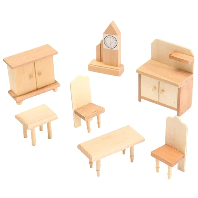 Dollhouse Miniature Unpainted Wooden Furniture