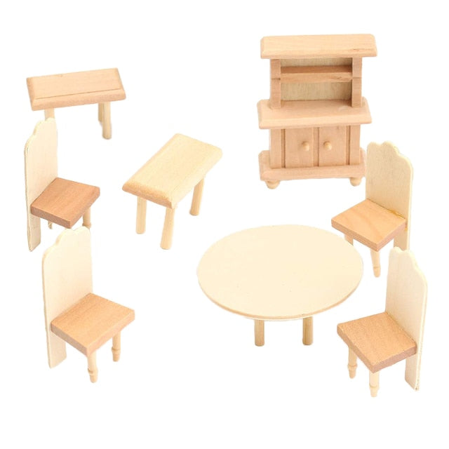 Dollhouse Miniature Unpainted Wooden Furniture