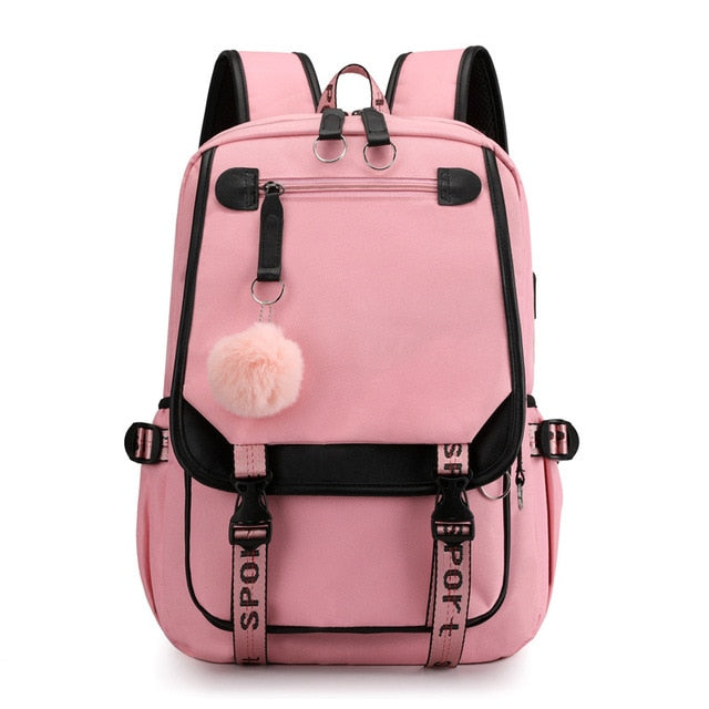 School Bags For Teenage Girls USB Port Backpack