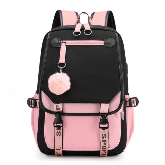 School Bags For Teenage Girls USB Port Backpack