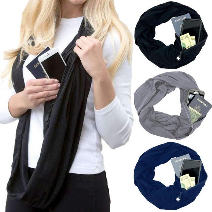 Scarf with Hidden Pocket Convertible Infinity Pattern Scarf Women Fashion