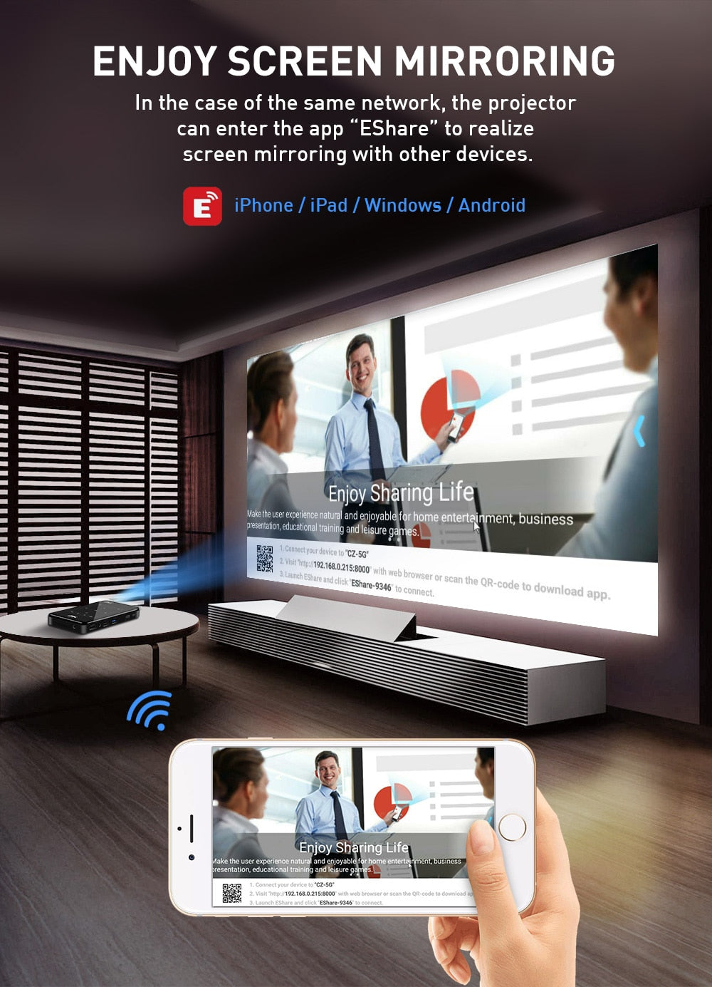 Smart Wi-fi 4k Hd Mobile Wireless Projector