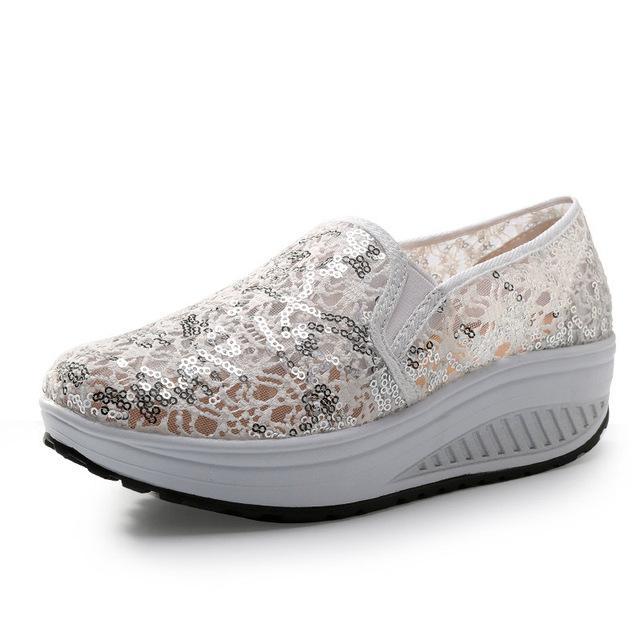 Bling Glitter Lace Loafers  Casual Platform Shoes