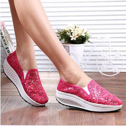 Bling Glitter Lace Loafers  Casual Platform Shoes