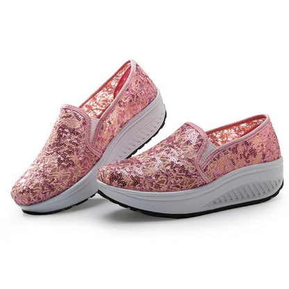 Bling Glitter Lace Loafers  Casual Platform Shoes