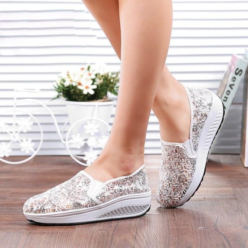 Bling Glitter Lace Loafers  Casual Platform Shoes