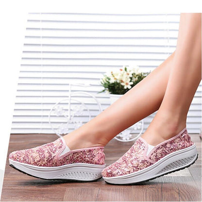 Bling Glitter Lace Loafers  Casual Platform Shoes