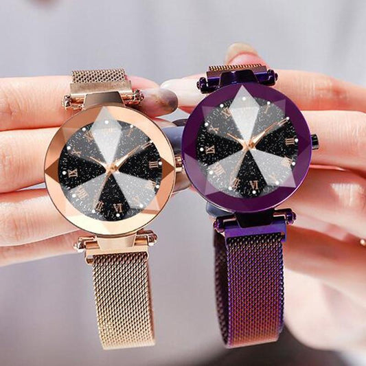 Luxury Starry Sky Stainless Steel Mesh Bracelet Watches For Women Crystal Analog Quartz Wristwatches Ladies Sports Dress Clock
