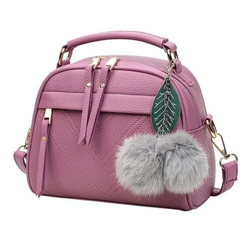 Pom Pom PU Leather Satchel