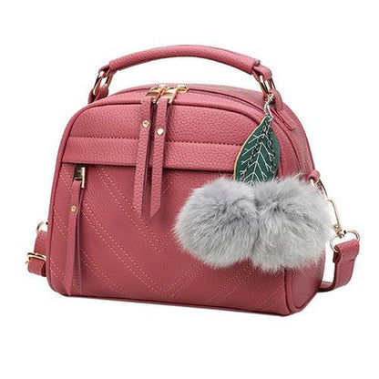 Pom Pom PU Leather Satchel