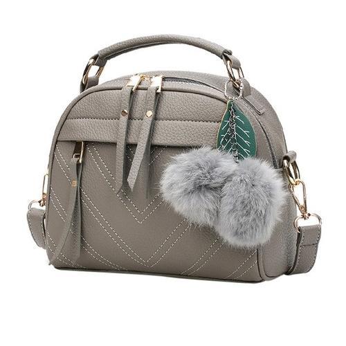 Pom Pom PU Leather Satchel