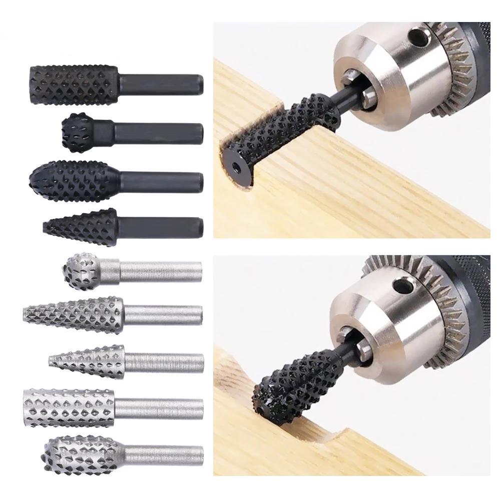 Icool 1/4" Shank Rotary Craft Files 5 Pcs High Quality Rotary Rasp File Rasp Burrs Wood Bits Grinding Woodworking Hand Tool