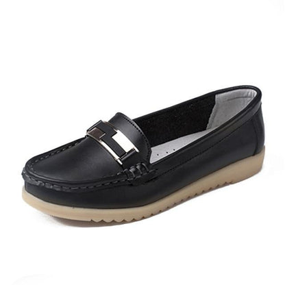 Plardin New Genuine Leather Woman Metal Decoration Nurse Mother Loafers