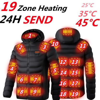 NEW 19 Areas Heated Jacket Men's Jackets USB Electric Heating Vest For Men  Winter Outdoor Warm Thermal Coat Parka Jacket HOT