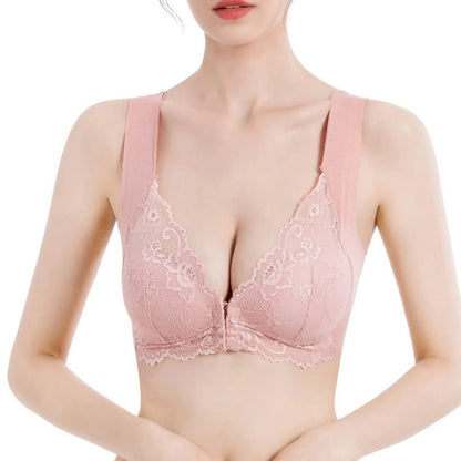 Front Closure Extra-Elastic Breathable Bra Full Cup Lace Trim Pushup