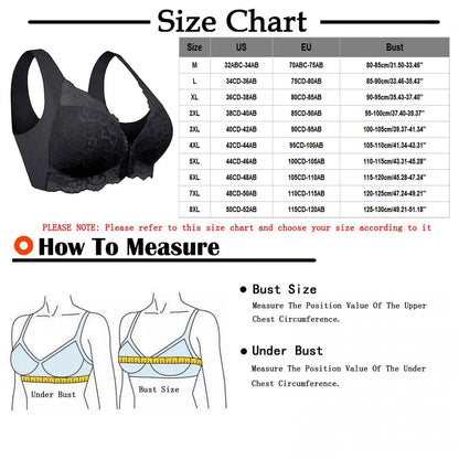 Front Closure Extra-Elastic Breathable Bra Full Cup Lace Trim Pushup