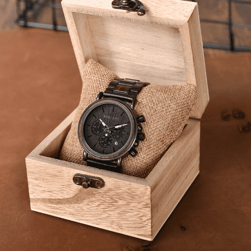 Wood Stainless Steel Mens Wooden Watch Chronograph