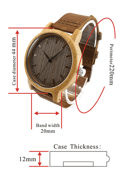 Vintage Round Bamboo Wooden Quartz Watch With Leather Bands