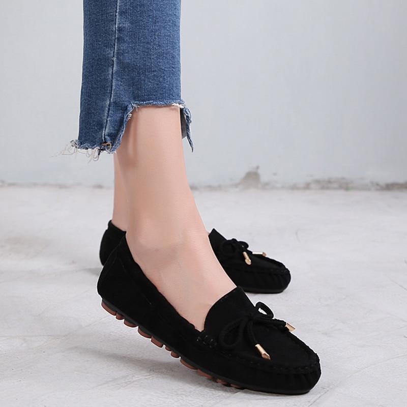 New  Loafers Women Moccasins Butterfly-Knot Slip On Solid Flats Shallow Round Toe Casual Flat Shoes