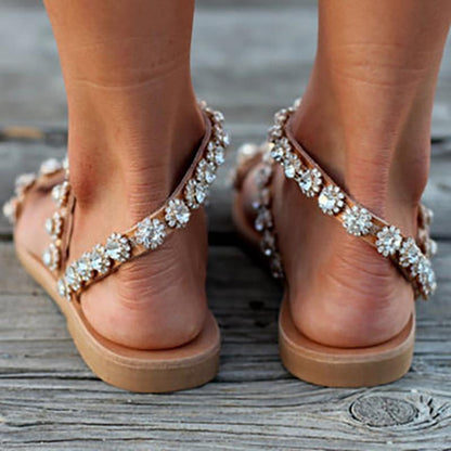 Women Sandals Bling Crystal  Shoes Woman Beach Flat Sandals