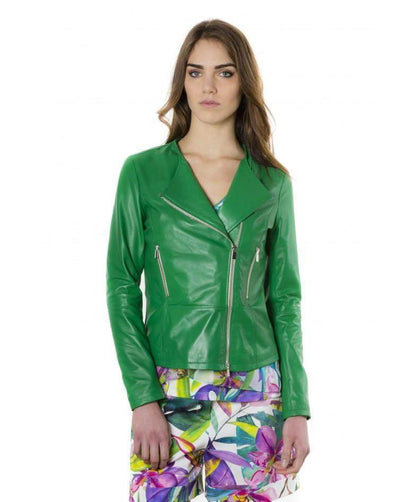 Women's leather jacket green Pinko