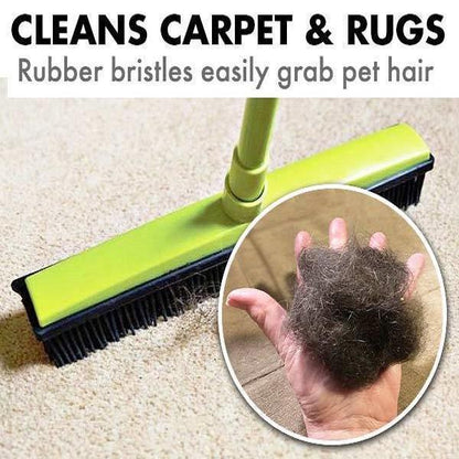 Broom with Squeegee made from Natural Rubber, Multi-Surface and Pet Hair Removal