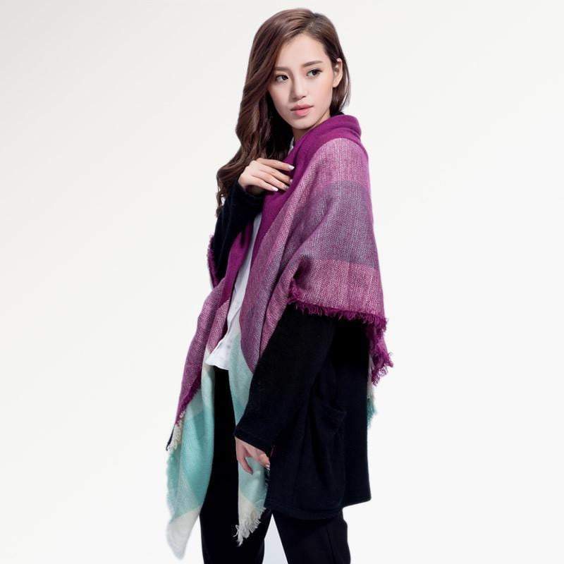 [VIANOSI] Brand Women Winter Plaid Square Knitted Scarf