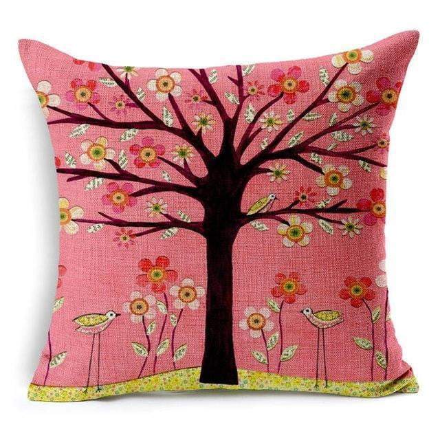 Floral Animal Tree of Life Bird Back Home Decorative Throw Pillow Cover