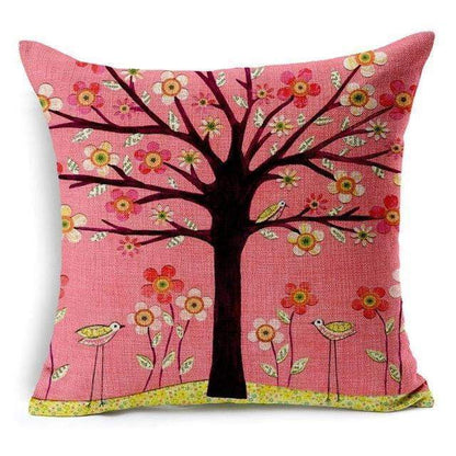 Floral Animal Tree of Life Bird Back Home Decorative Throw Pillow Cover