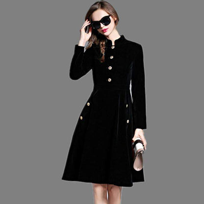 Splendid Autumn and winter Runway Velvet Retro  fashion elegant self-cultivation dress