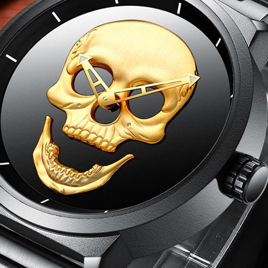 Men's 3D Skull Dial Watch with Unidirectional Bezel and 30M Water Resistance