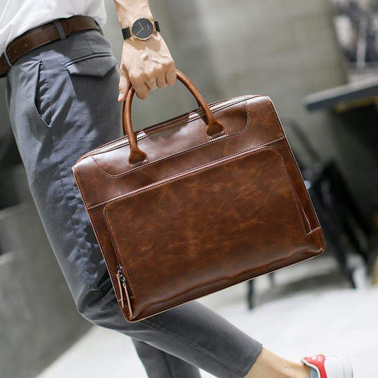 Men's Brand Crazy Horse Pu Leather Messenger Briefcase