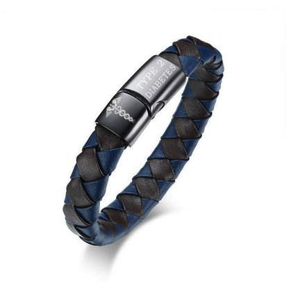 Men's Diabetic Medical Alert Bracelet - Genuine Leather for Diabetes Type 1 and Diabetes Type 2