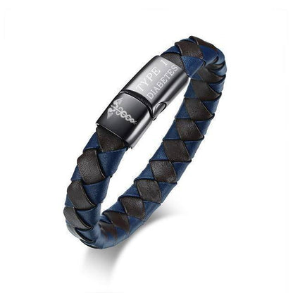 Men's Diabetic Medical Alert Bracelet - Genuine Leather for Diabetes Type 1 and Diabetes Type 2