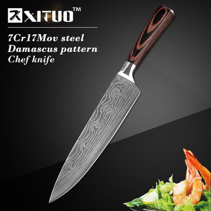 Japanese Chef Knife Set Professional Ikasu High Carbon Steel Damascus