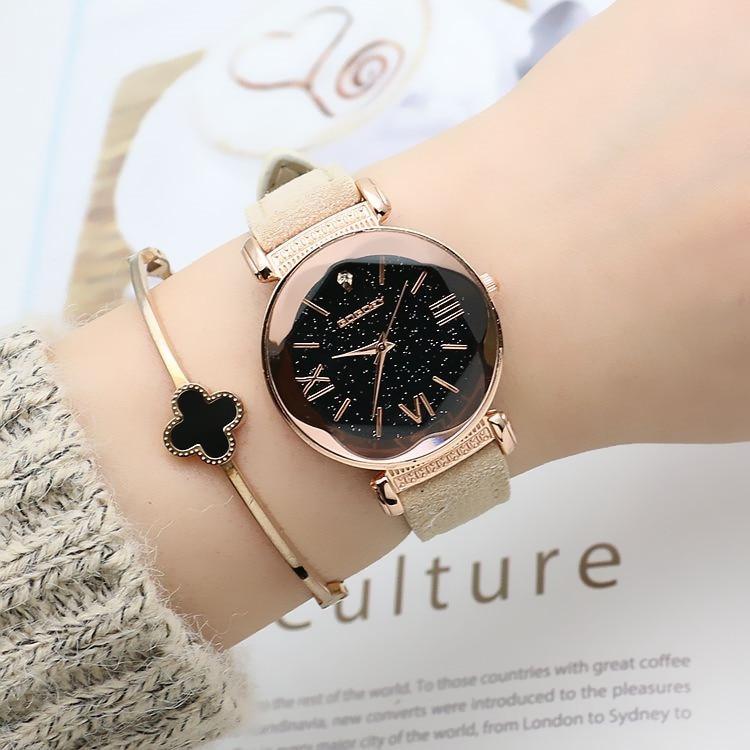 New Rose Gold Leather Designer Gift Women Watch