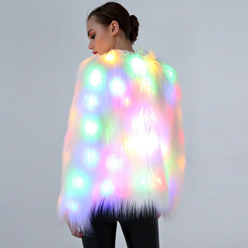 Christmas Light LED Convertible Casual And Party-Wear Glowing Faux Fur Women Coat Jacket