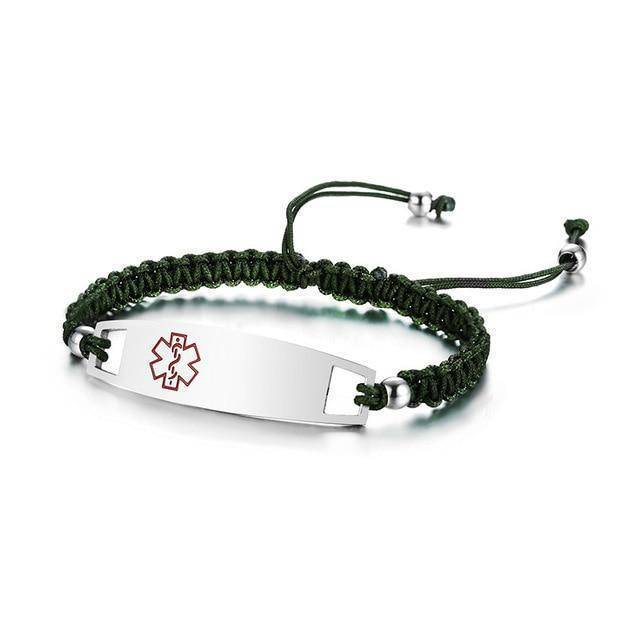 Diabetic Medical Alert ID Bracelet - Nylon Rope Braided Band for Diabetes Type 1 and Type 2